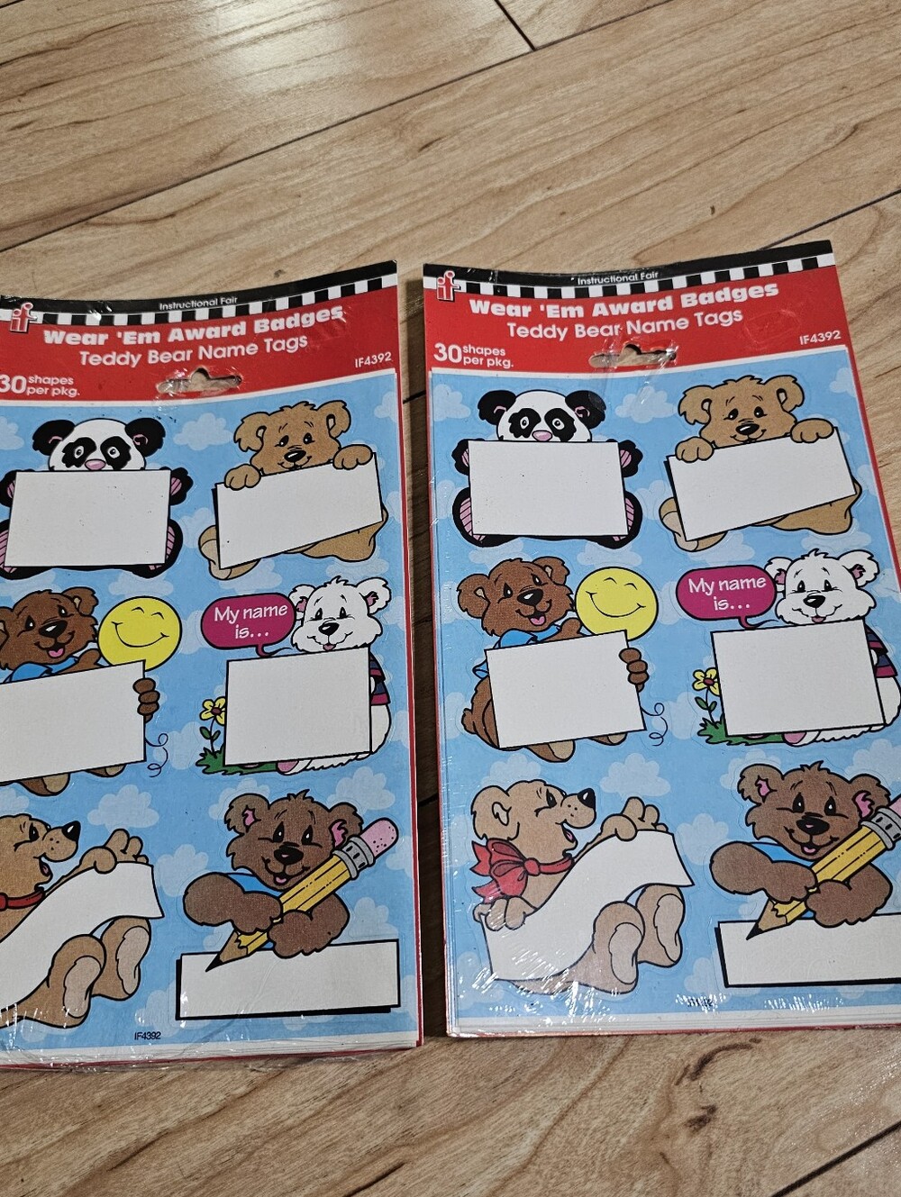 Wear 'Em Award Badges Reward Stickers Teddy Bear Name Tags IF4292 2pk - 60ct NOS